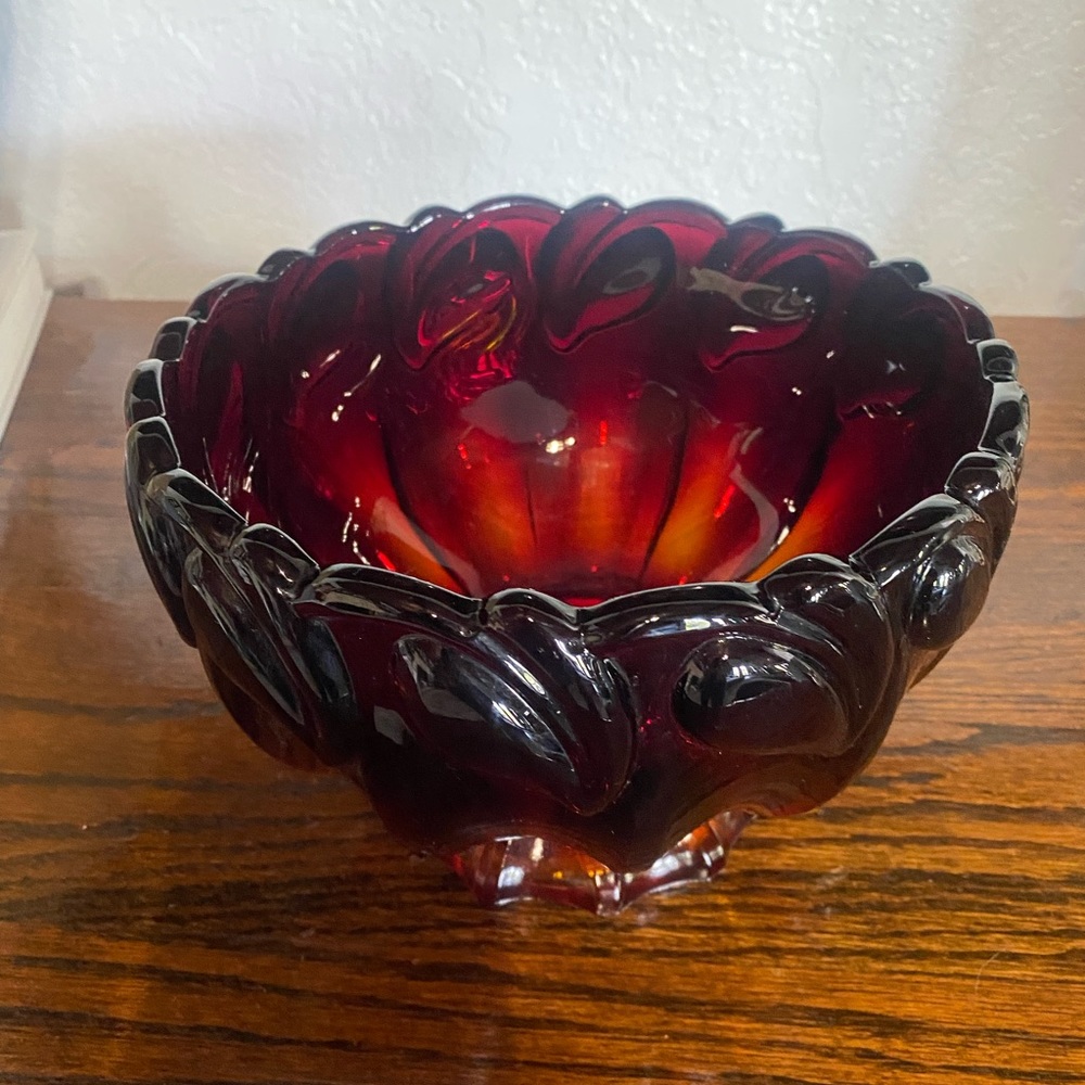 STUNNING VTG Indiana Amberina Tiara Glass Sunset Pedestal Bowl
